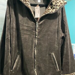 Great Northwest Clothing Company Dark Brown Teddy Jacket with Leopard Print